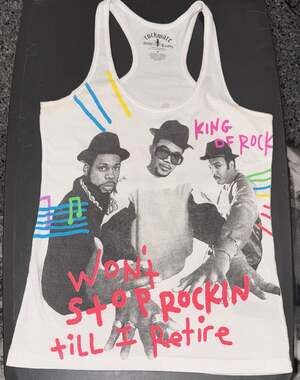 Run DMC Rockwear Racerback Tank Top Women’s Medium Hip Hop Graphic White Neon
